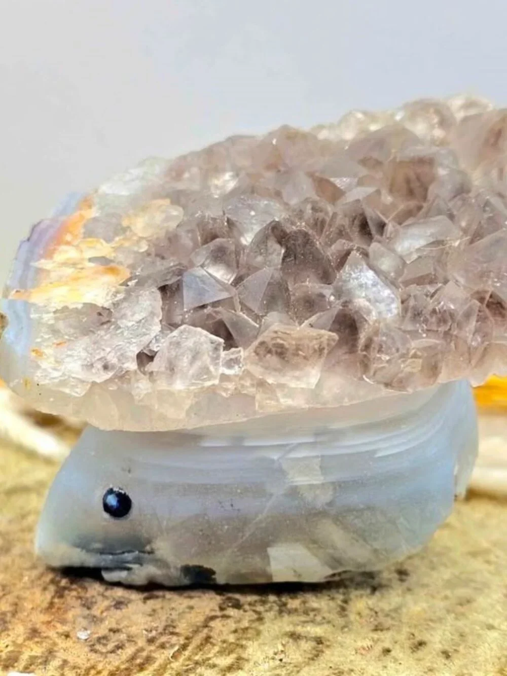 Natural Smokey Crystal Cluster Hand Carved Mouse Figurine